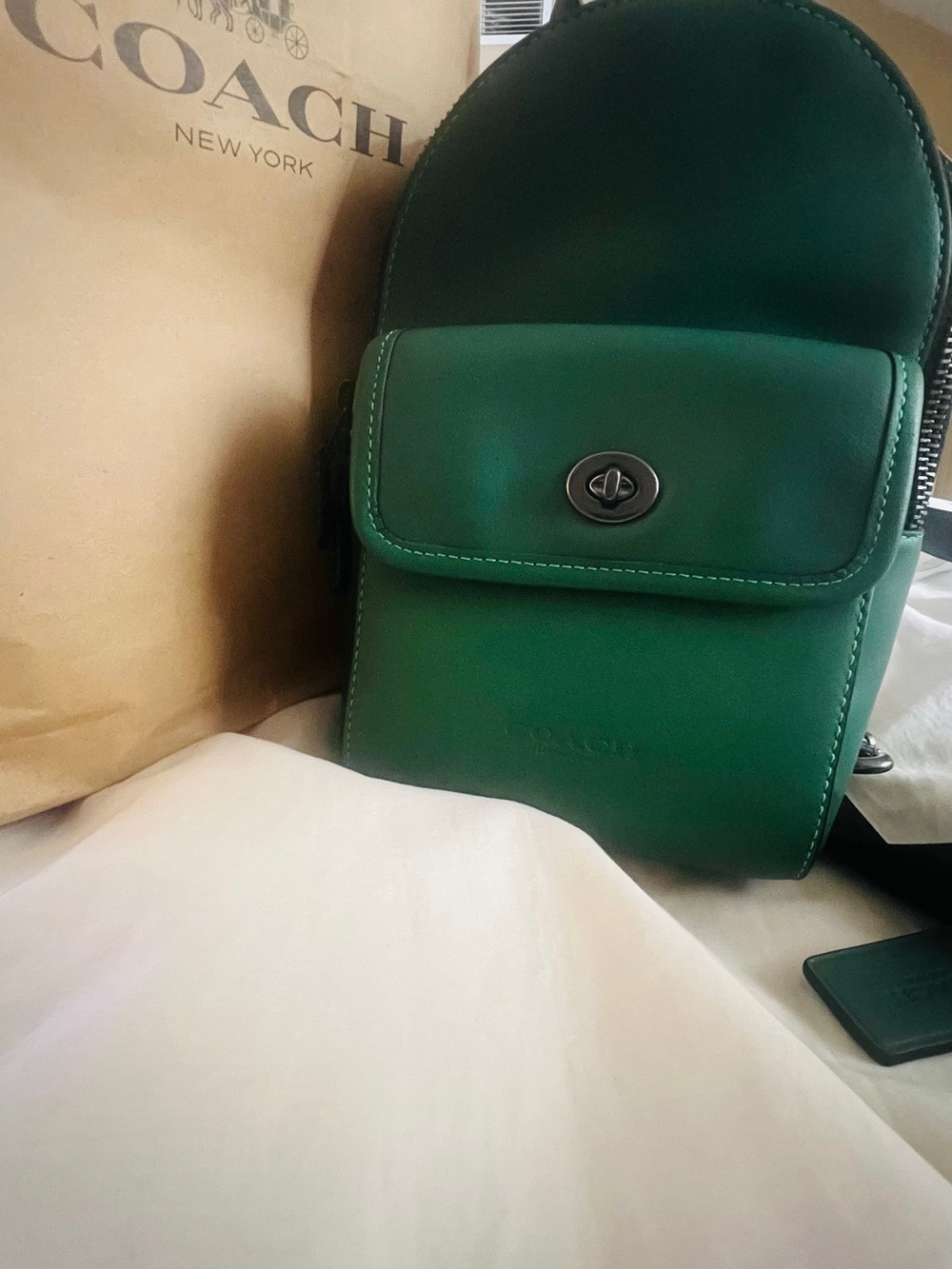 Coach Green Leather Mini Turnlock Backpack